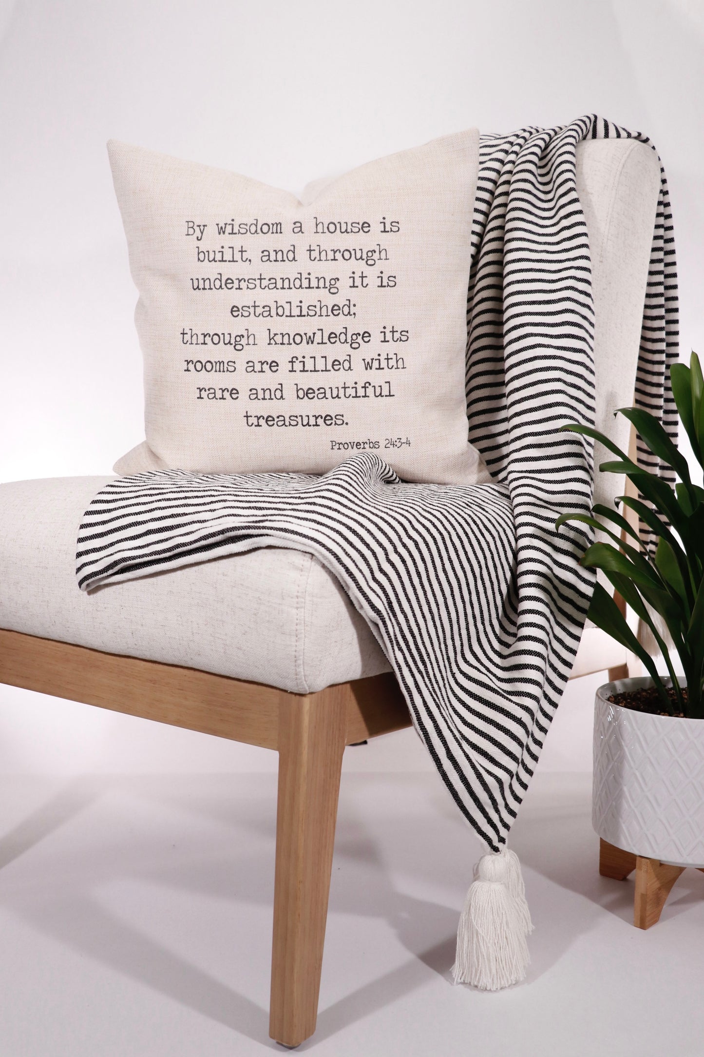 Black and Ivory Striped Tasseled Throw Blanket