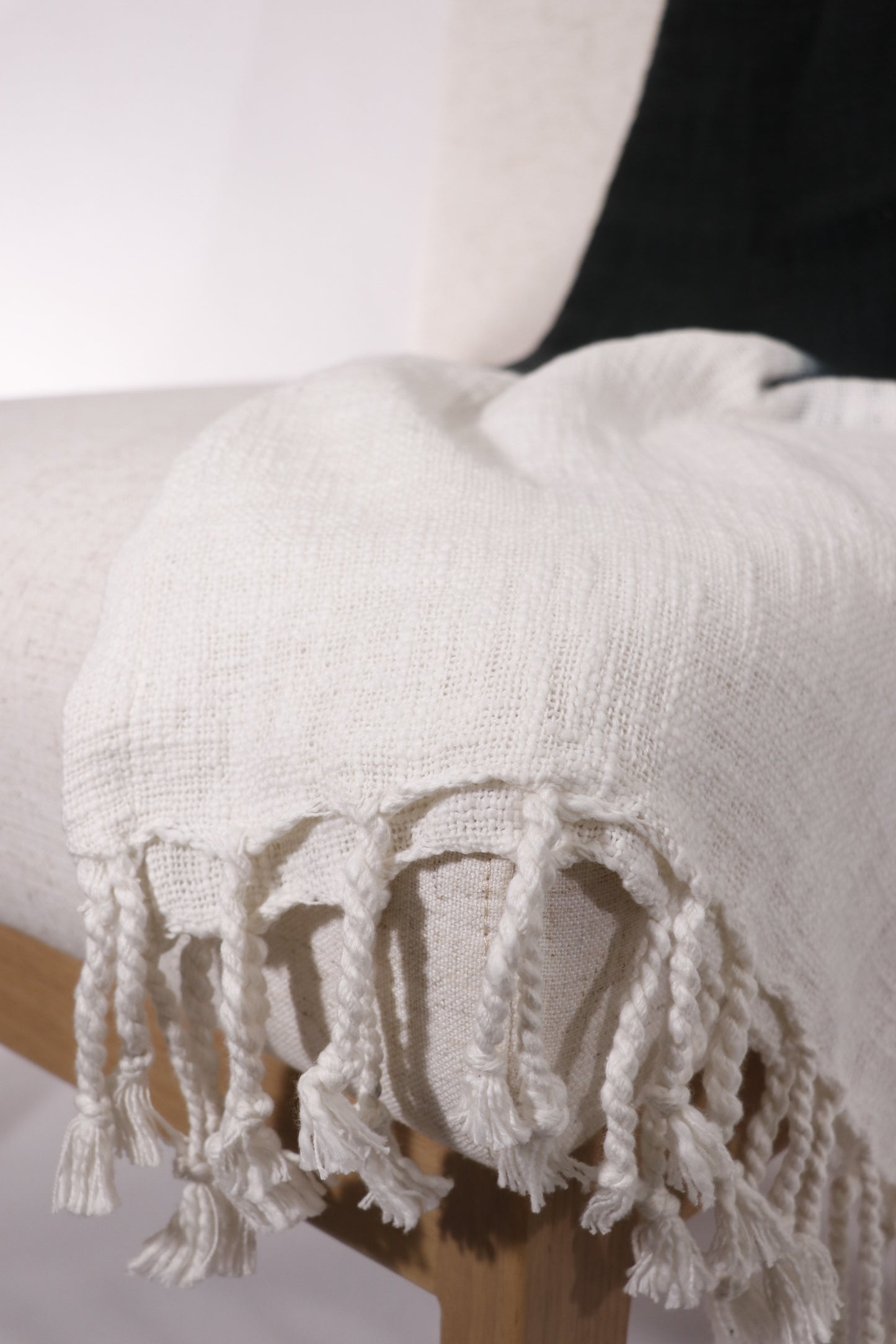 Shibori Slab Black and Ivory Tasseled Throw Blanket
