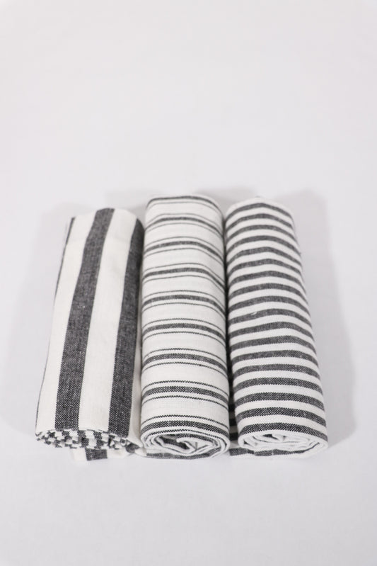Grey Striped Kitchen Towels Set of 3