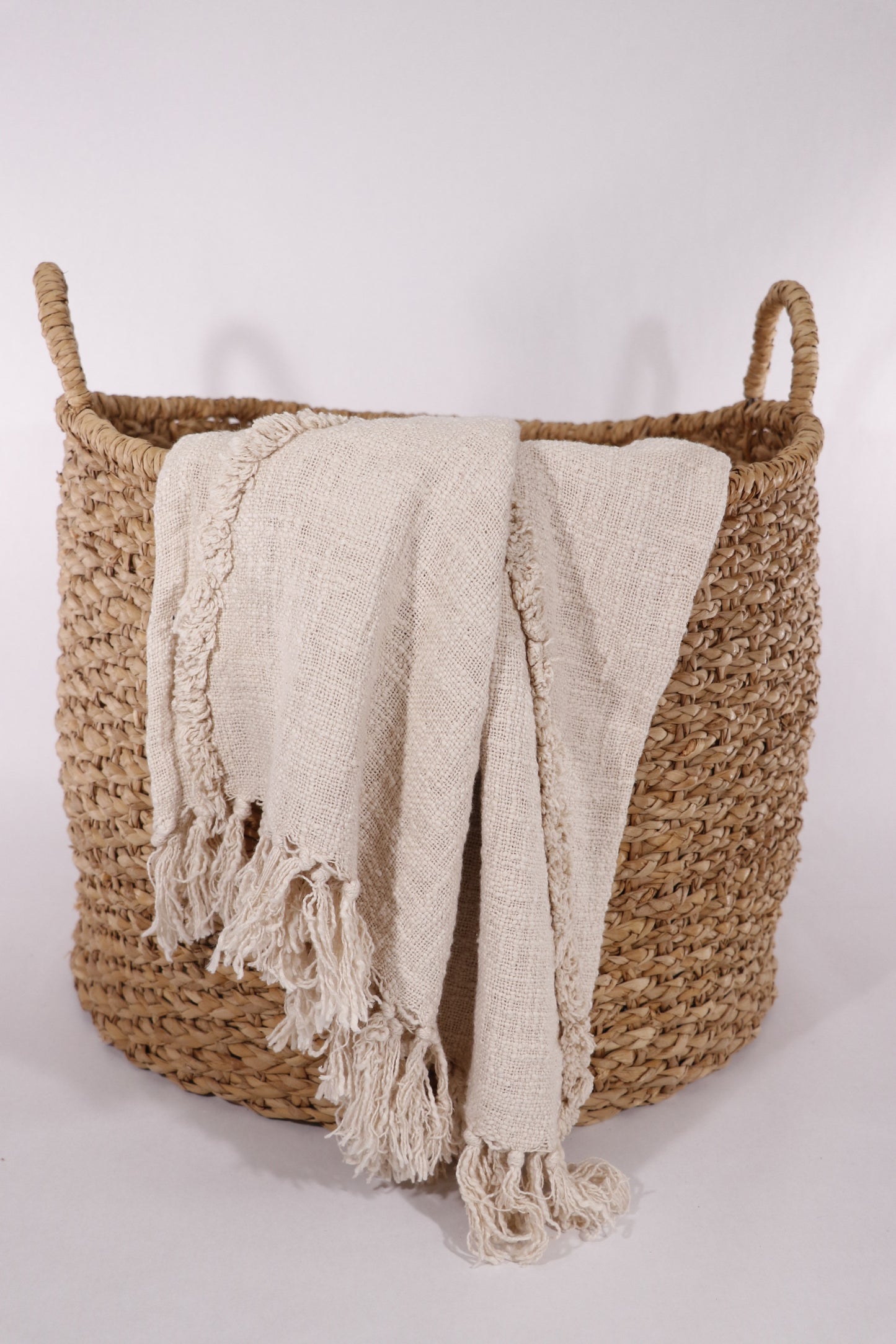 Taupe Fringed Diamond Pattern Throw Blanket
