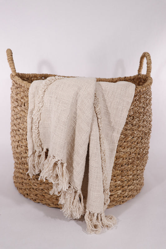 Taupe Fringed Diamond Pattern Throw Blanket