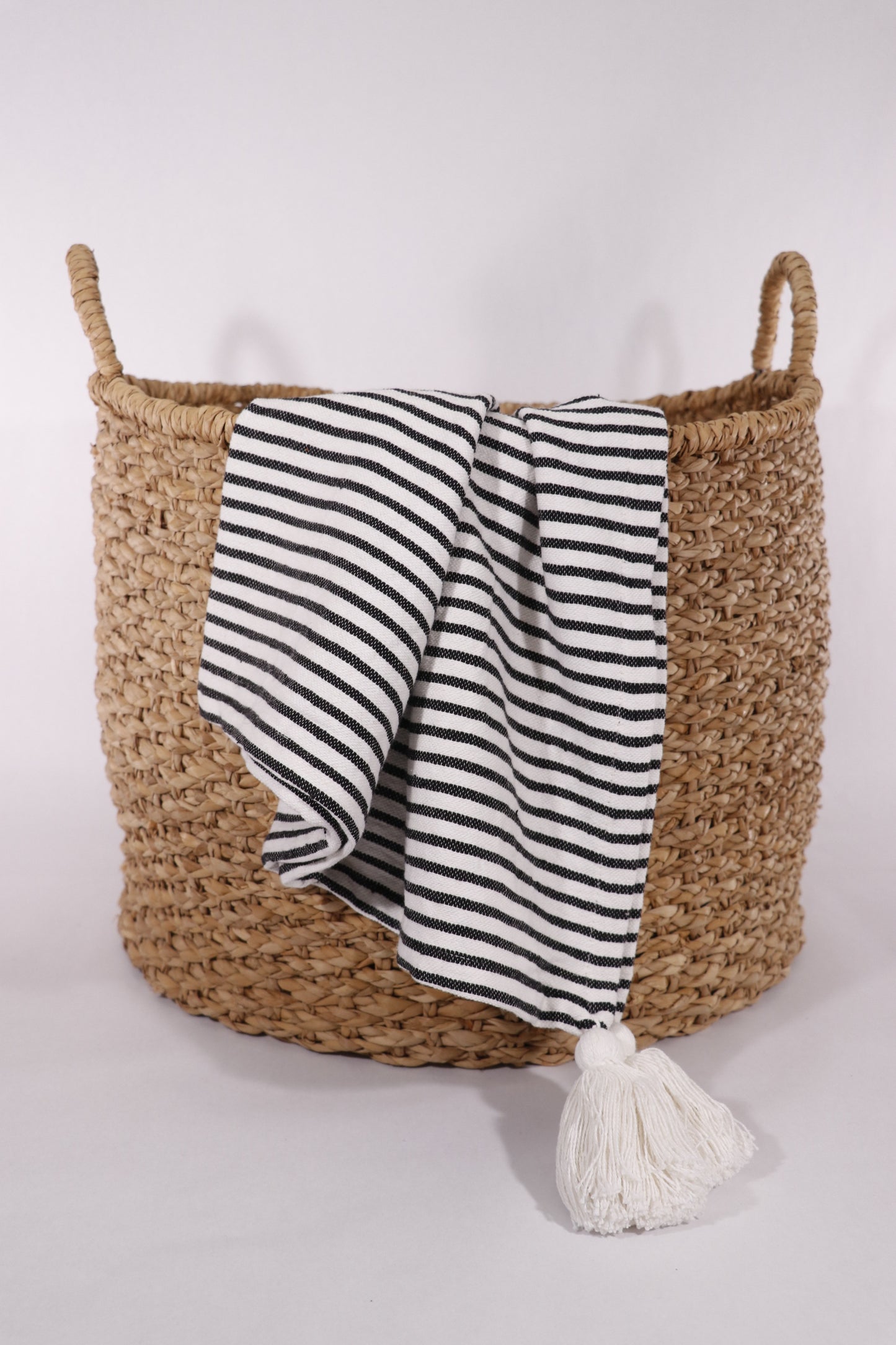 Black and Ivory Striped Tasseled Throw Blanket
