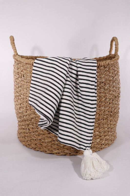 Black and Ivory Striped Tasseled Throw Blanket
