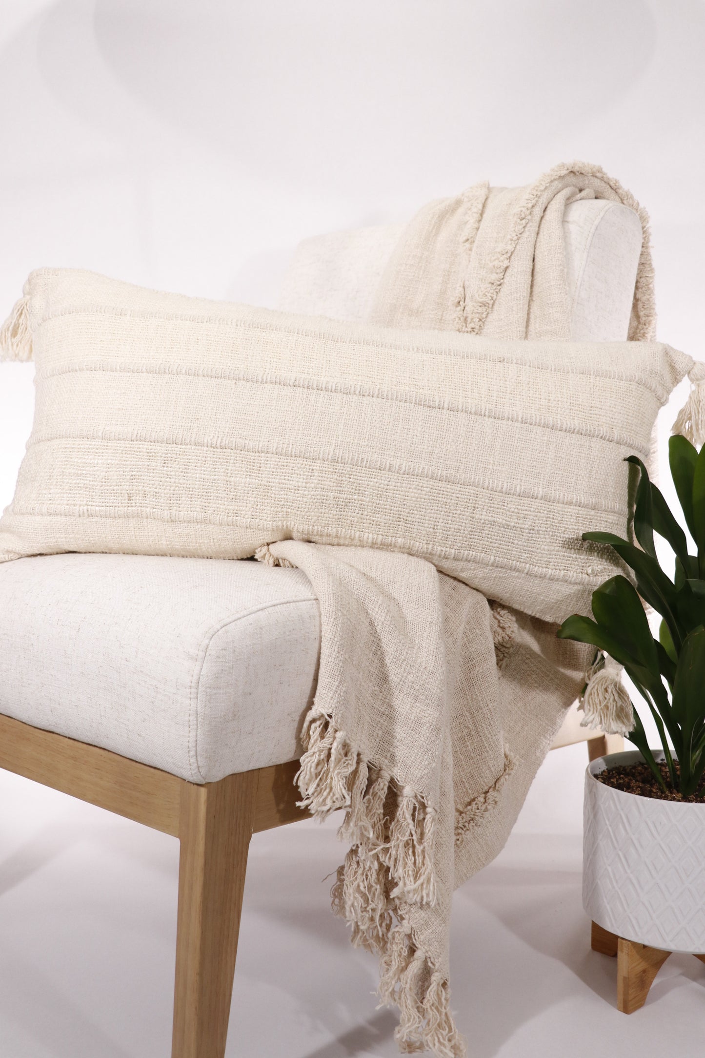 Wide Stripe Tasseled 14x26 Lumbar Pillow