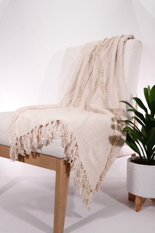 Taupe Fringed Diamond Pattern Throw Blanket