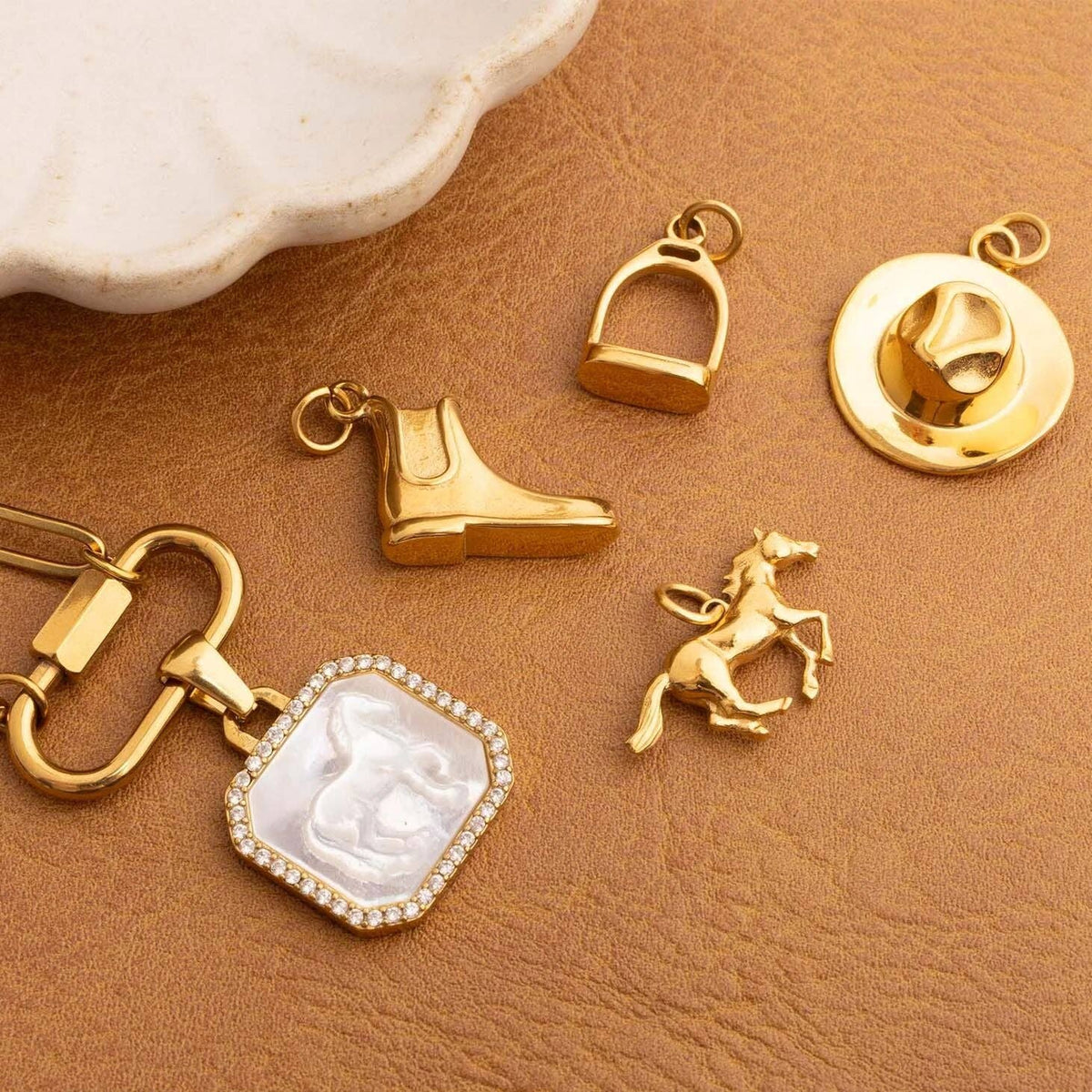 18K Gold PVD Stainless Steel Stirrup Charm: Gold