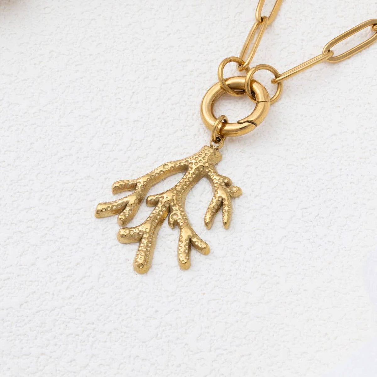 18K Gold PVD Stainless Steel Coral Charm: Gold