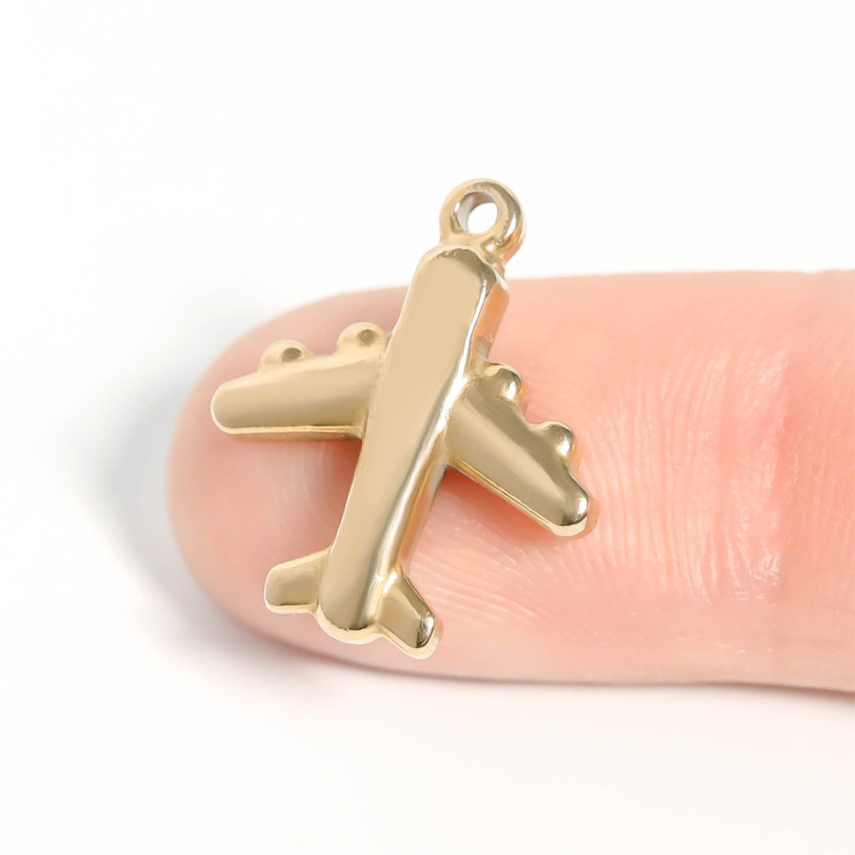 18K Gold PVD Stainless Steel Airplane Charm: Gold