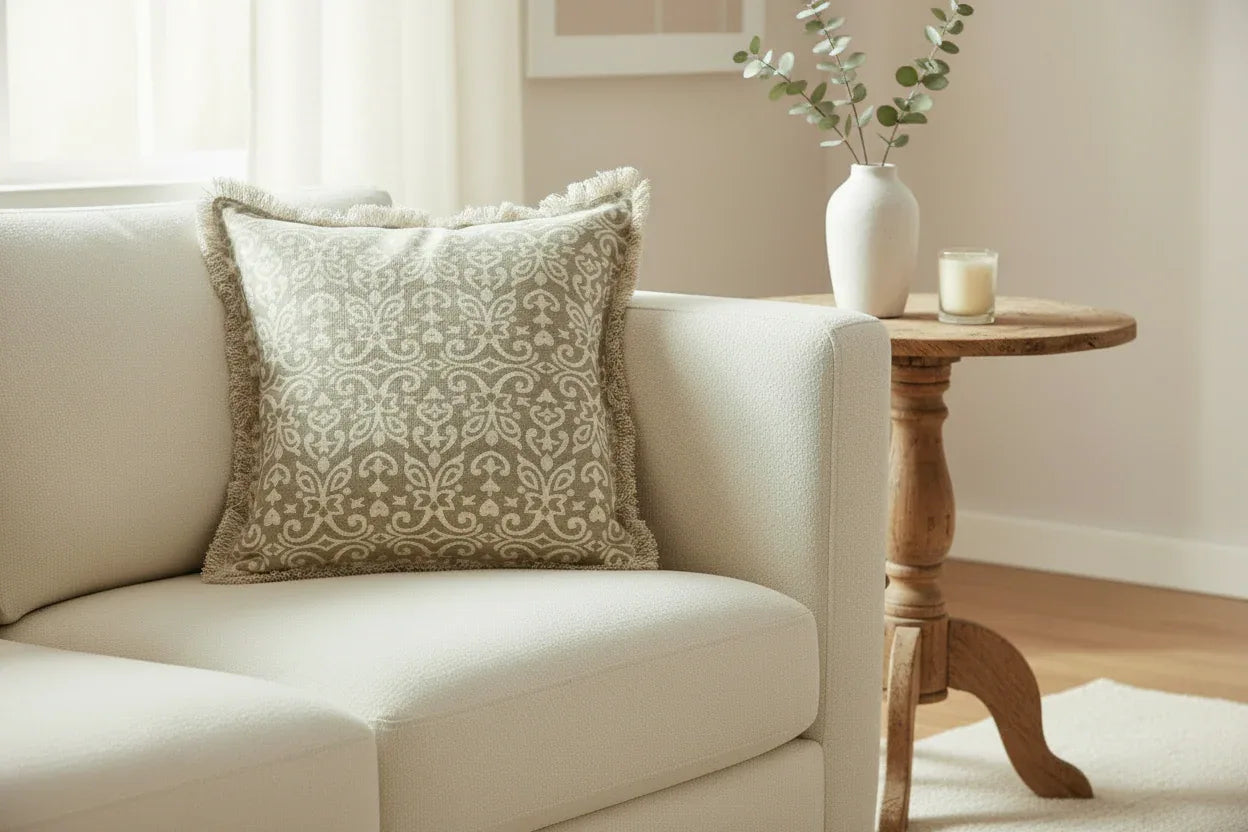 Floral Motif Pillow - Down Filled: Natural / Down Insert / 20" - Twelve 28 Market