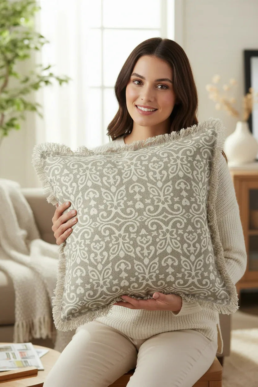 Floral Motif Pillow - Down Filled: Natural / Down Insert / 20" - Twelve 28 Market
