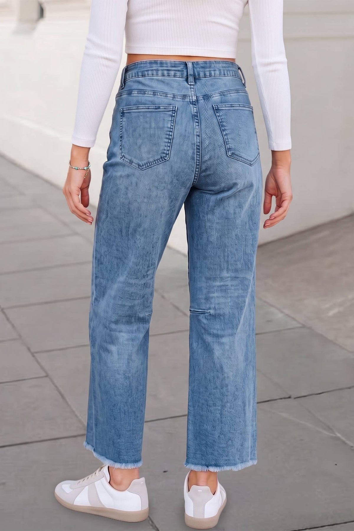 Casual Washed Frayed Cropped Jeans | 4-16: Black / 8