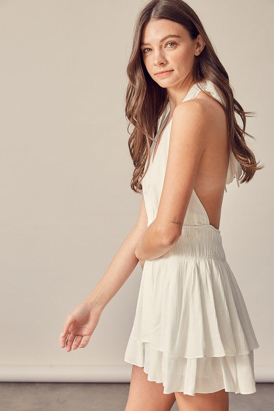White halter dress.
