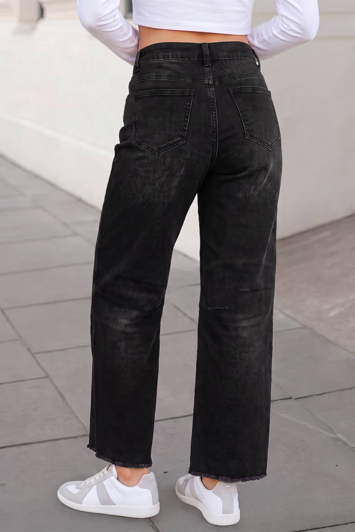 Casual Washed Frayed Cropped Jeans | 4-16: Black / 6