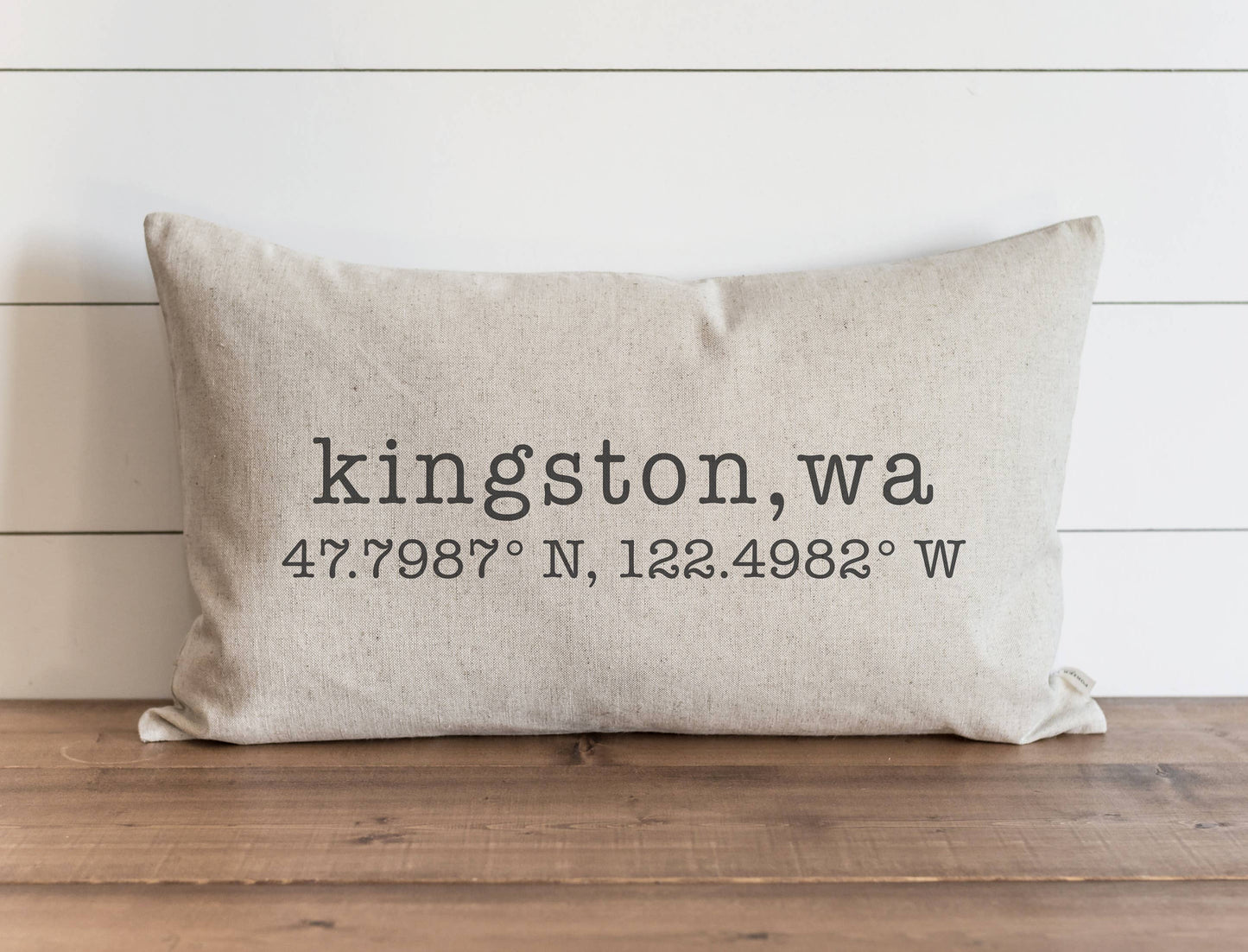City & State Lat Long Pillow Cover: 16 x 26 Natural