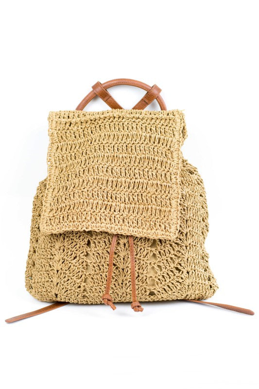 Woven Straw Backpack Color Khaki