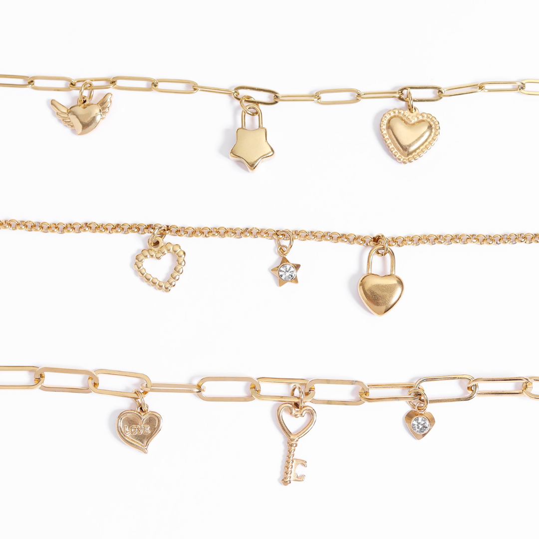 18K Gold PVD Stainless Steel Heart Padlock Charm: Gold