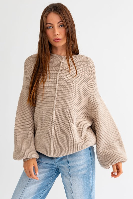 Beige ribbed knit sweater