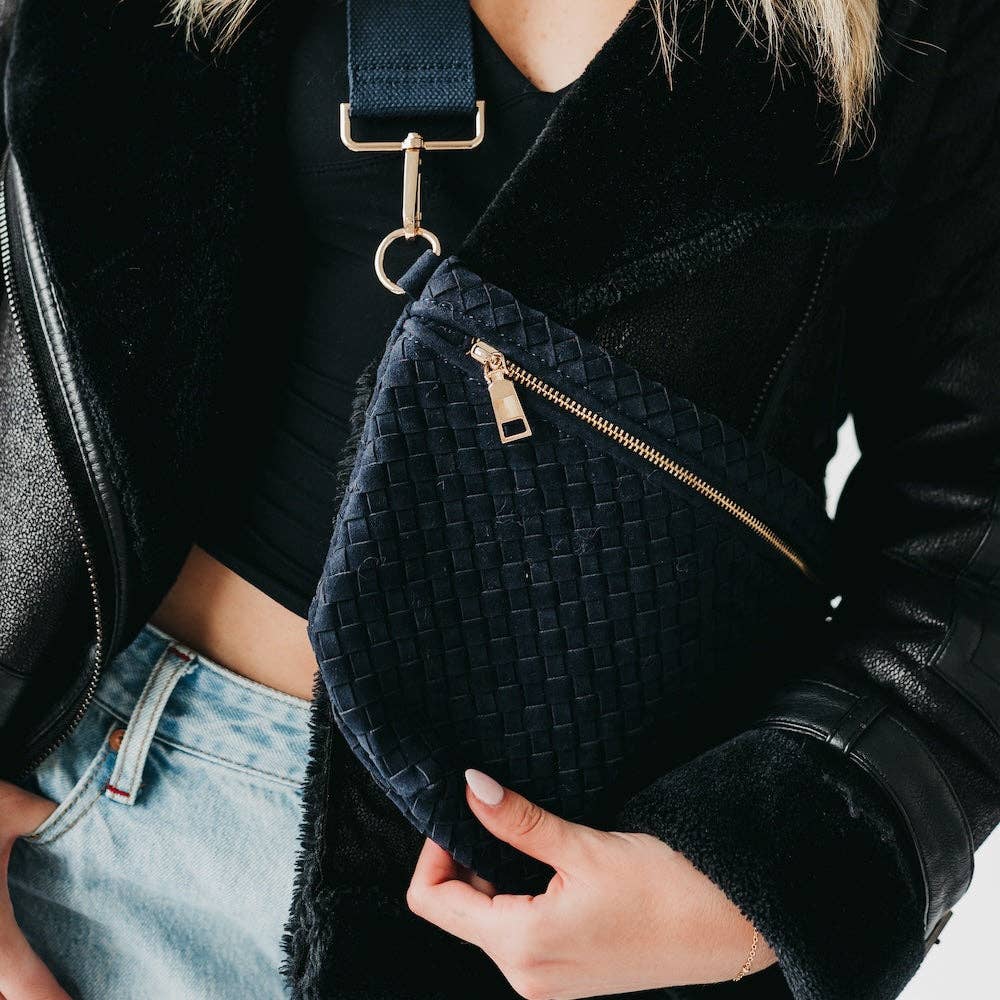 Suede Westlyn Woven Bum Bag: Suede Navy