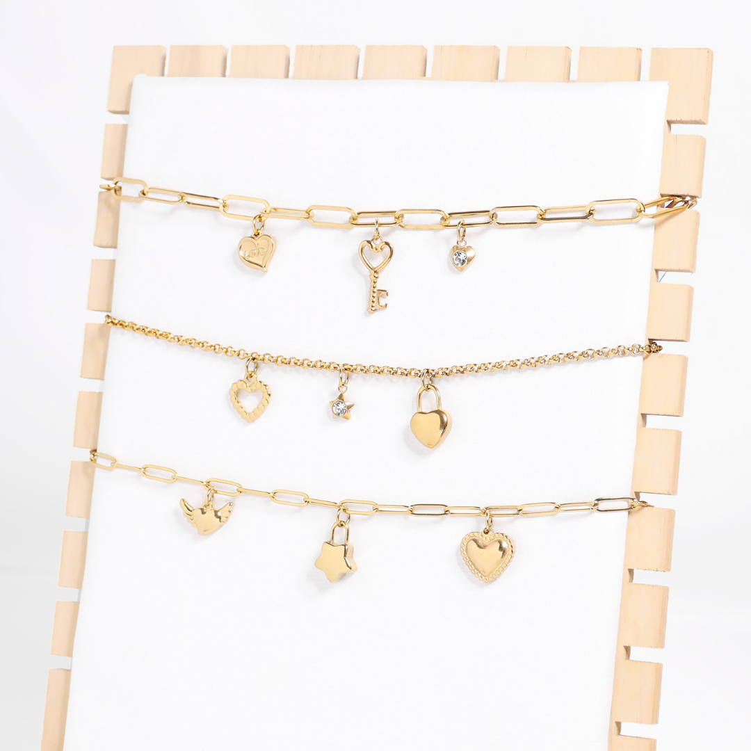 18K Gold PVD Stainless Steel Heart Padlock Charm: Gold