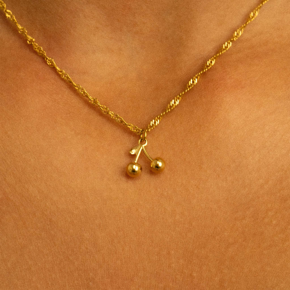 18K Gold PVD Stainless Steel Cherry Charm: Gold