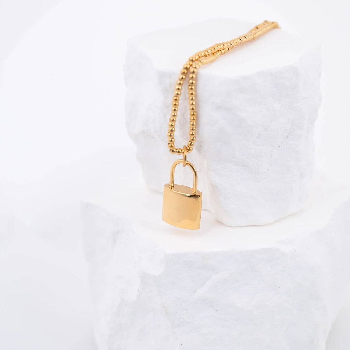 18K Gold PVD Stainless Steel Lock Charm: Gold