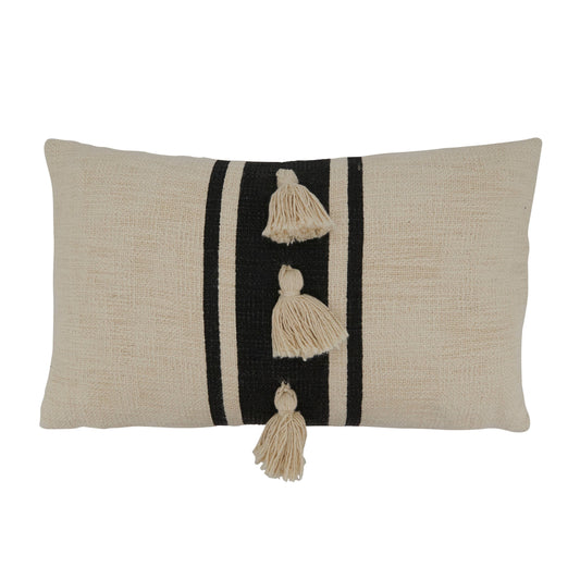 Striped Tassel Pillow: Grey / Down Filled / 12"x20"