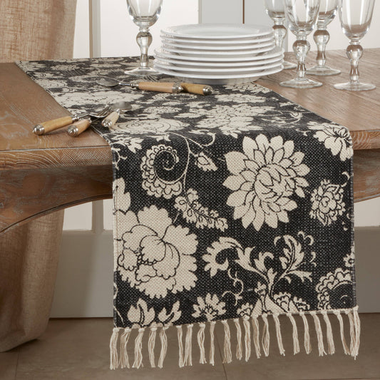 Floral Runner: Black / 16"x72"