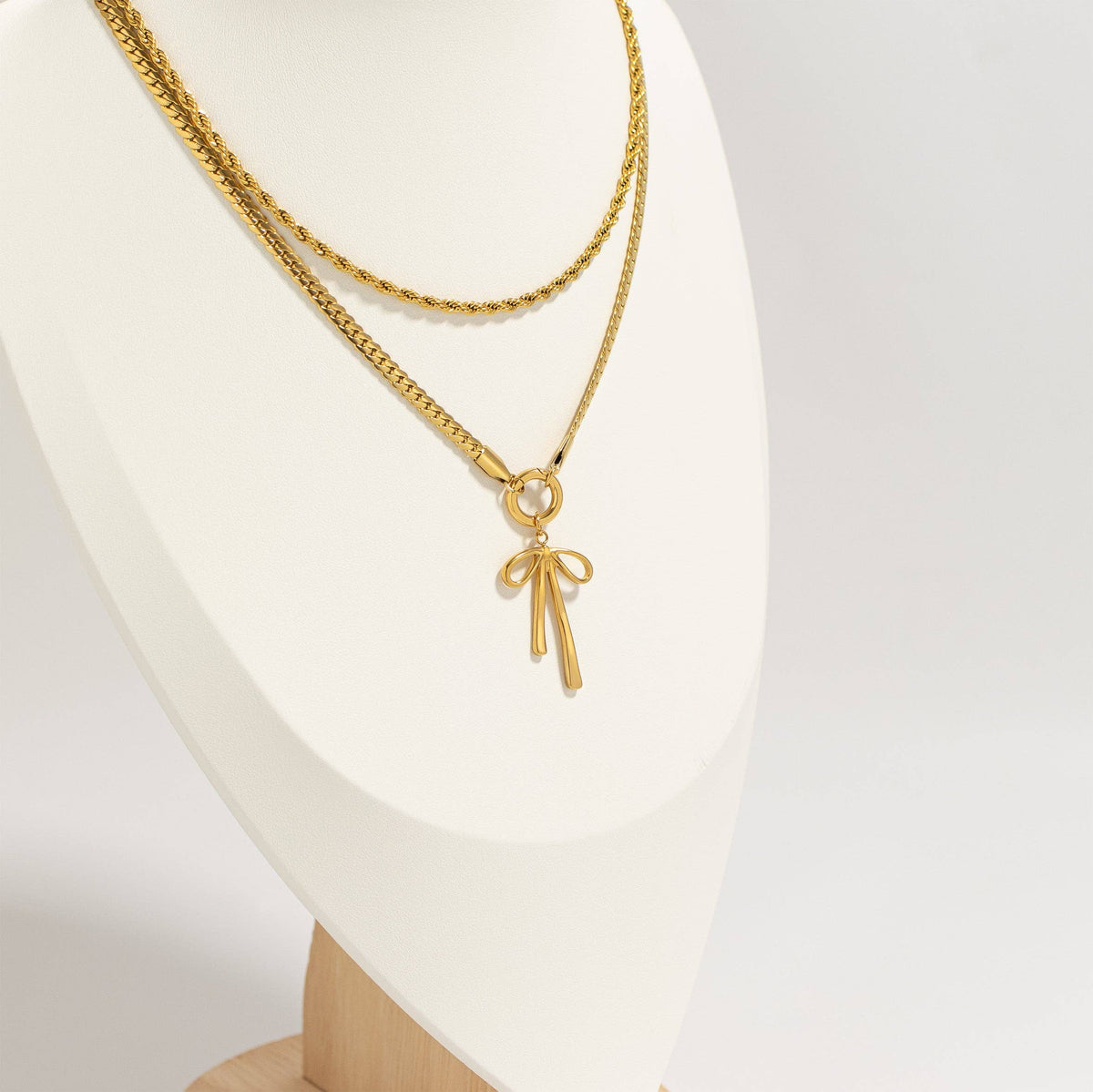 18K Gold PVD Stainless Steel Long Bow Charm: Gold