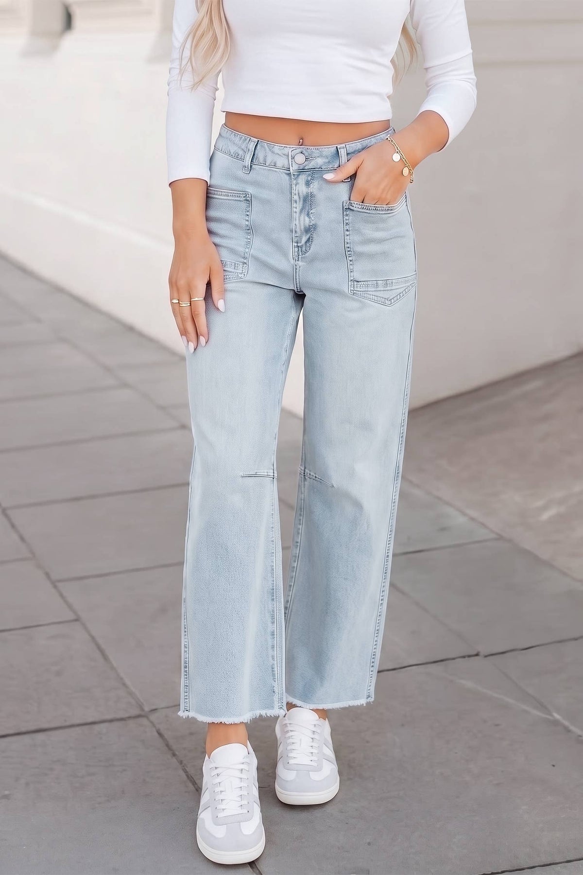 Casual Washed Frayed Cropped Jeans | 4-16: Black / 8