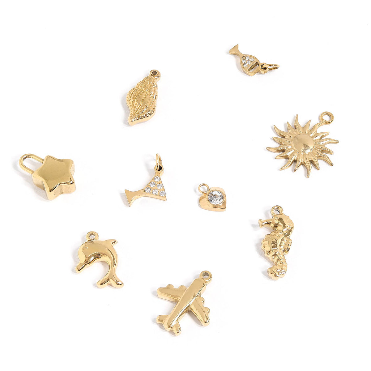 18K Gold PVD Stainless Steel Airplane Charm: Gold
