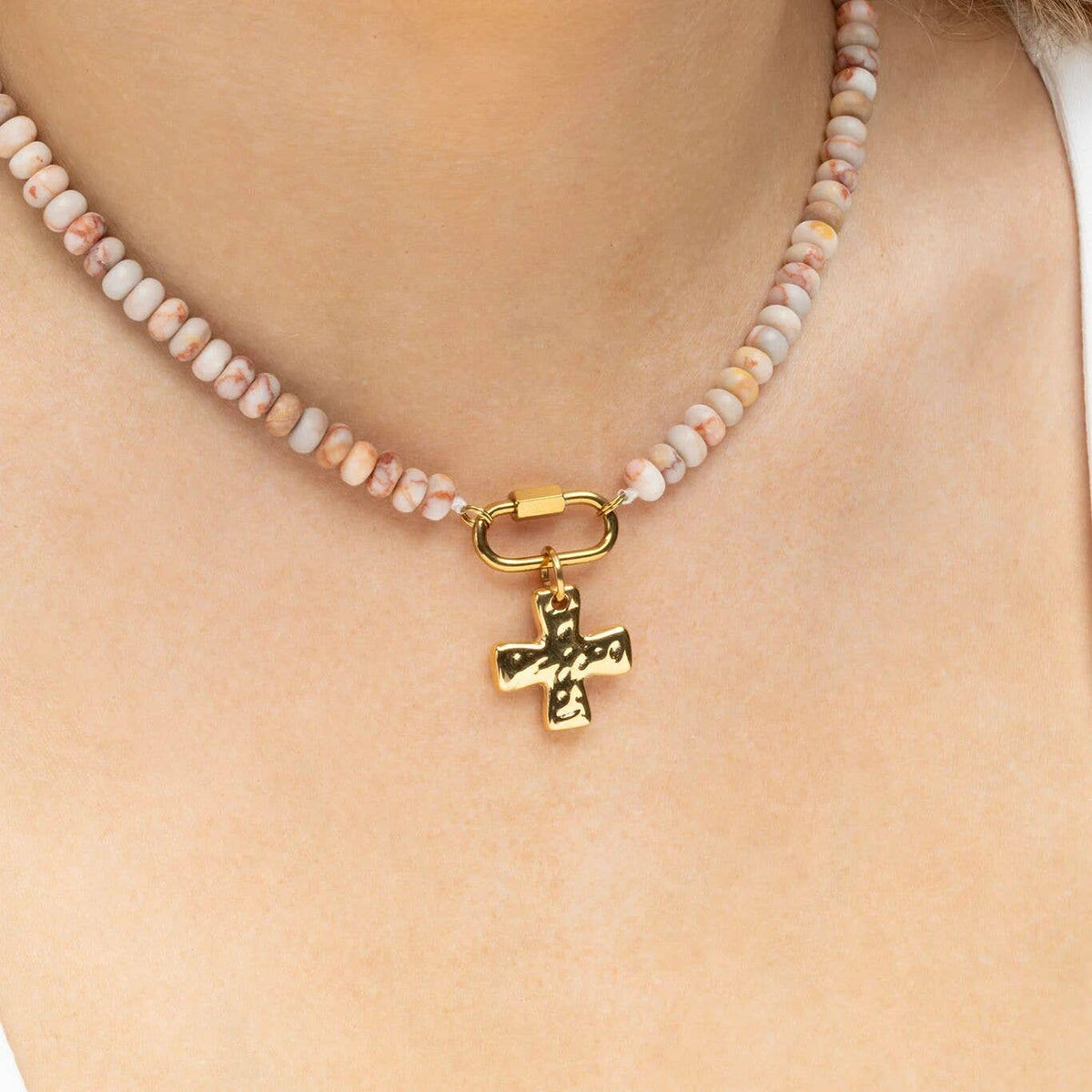 18K Gold PVD Stainless Steel Textured Gold Cross Charm: Gold