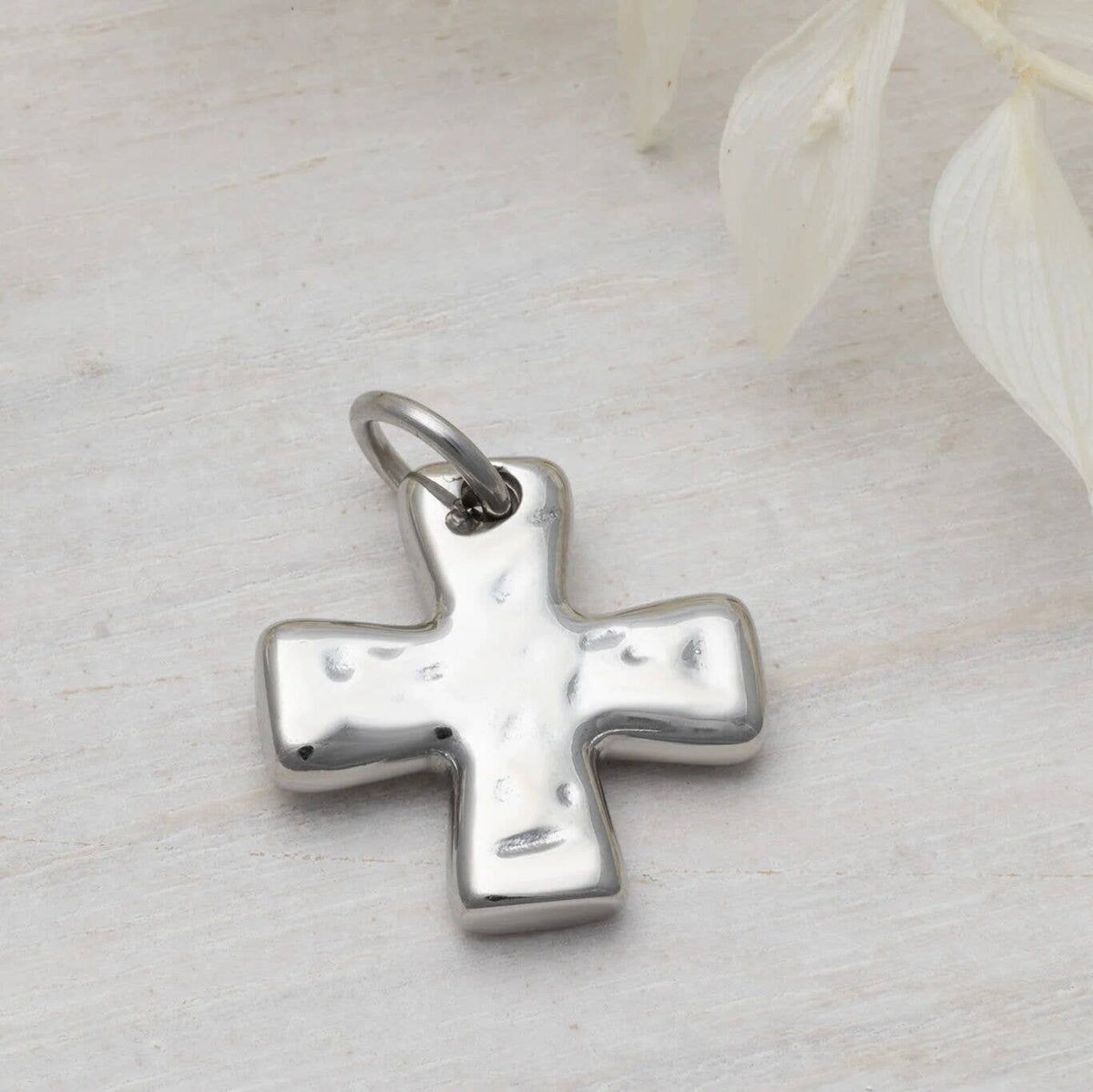 18K Gold PVD Stainless Steel Textured Gold Cross Charm: Gold
