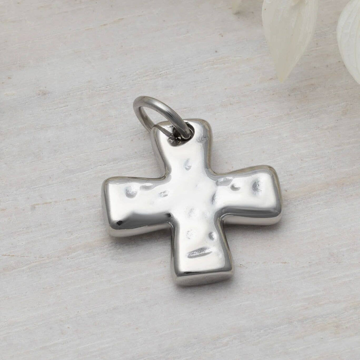 18K Gold PVD Stainless Steel Textured Gold Cross Charm: Gold
