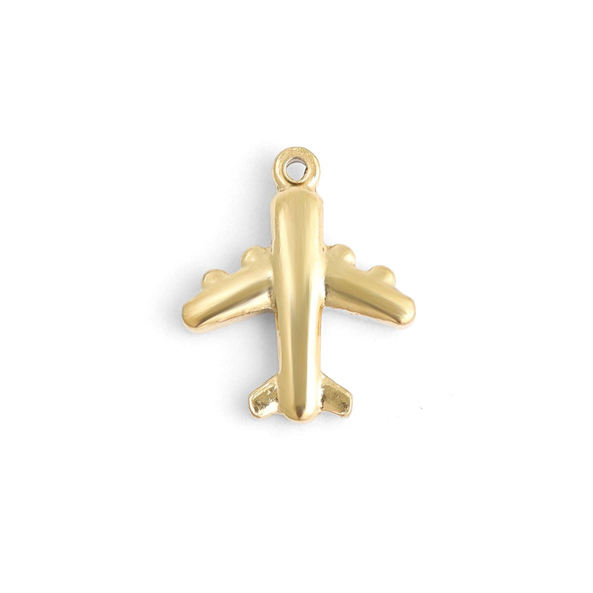 18K Gold PVD Stainless Steel Airplane Charm: Gold