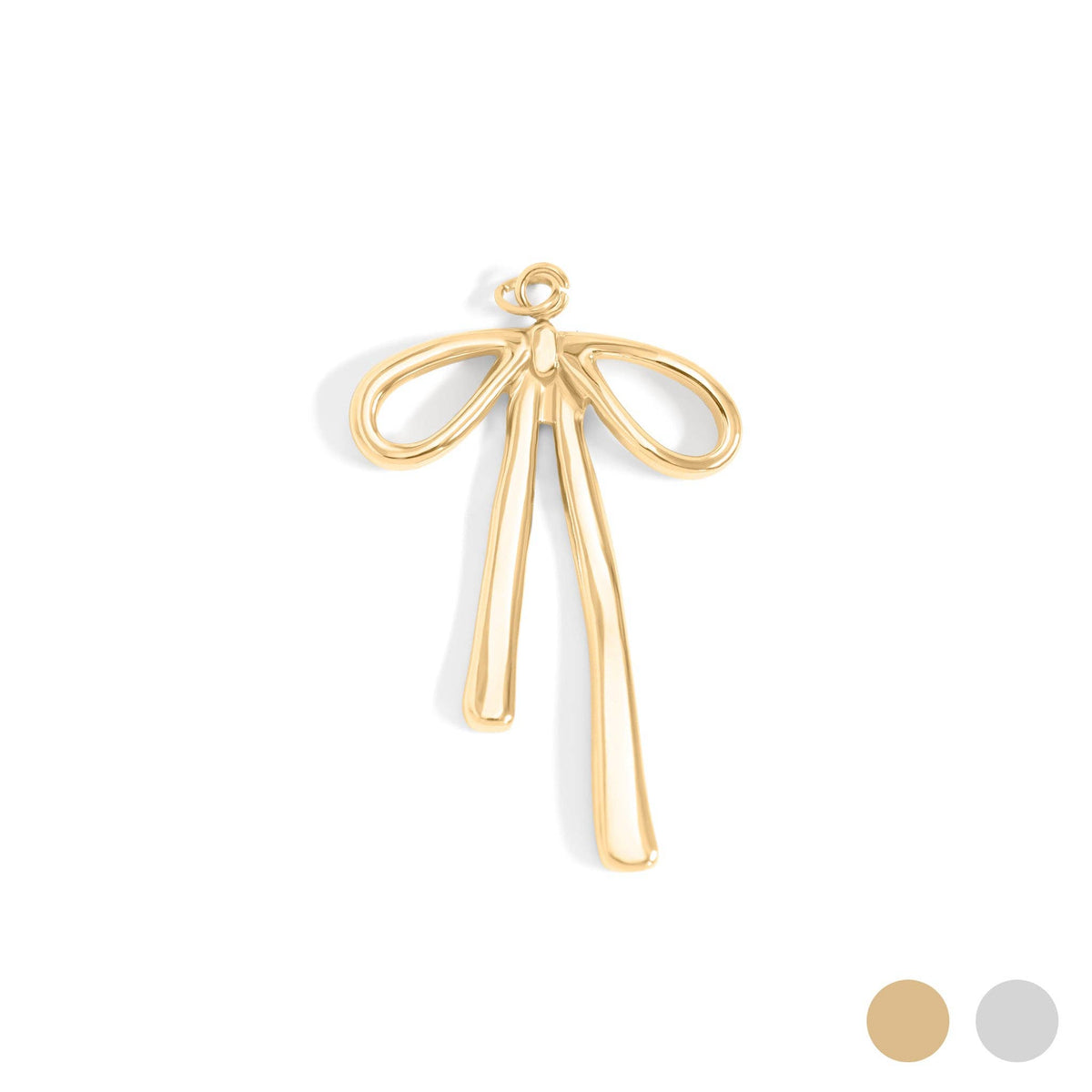 18K Gold PVD Stainless Steel Long Bow Charm: Gold