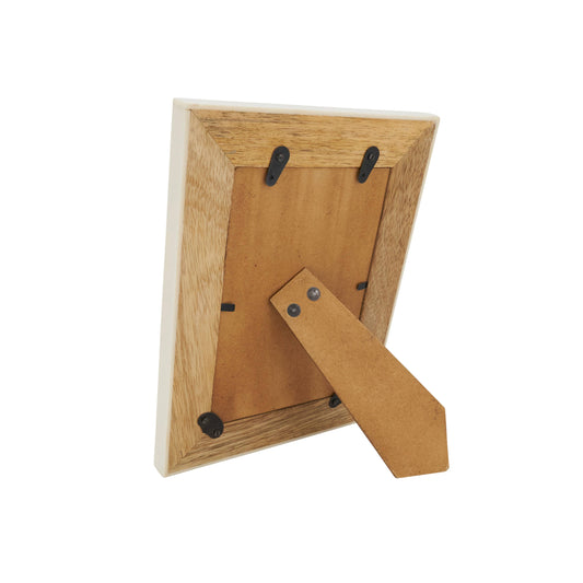 Luxe Cross Hatch Bone + Wood Photo Frame: Natural / 4"x6"