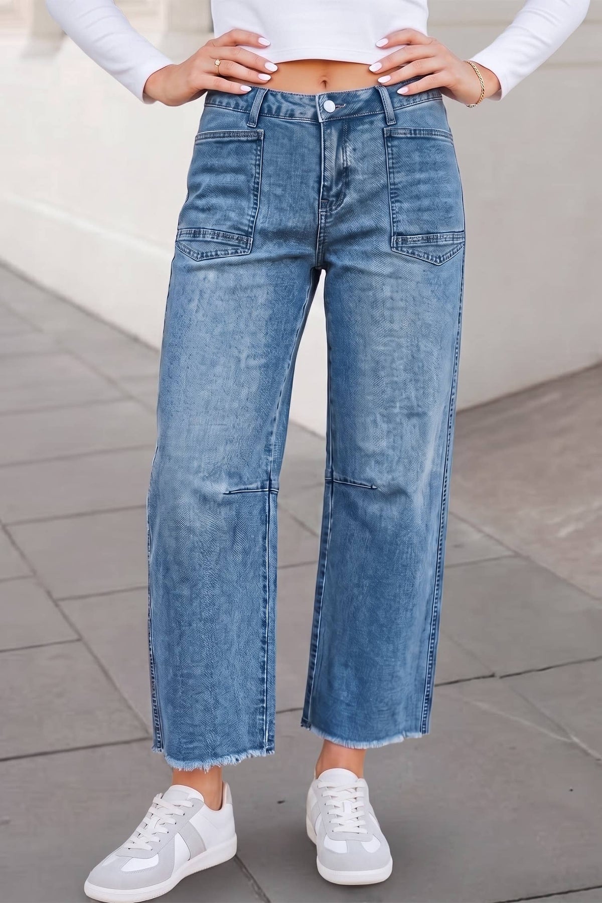 Casual Washed Frayed Cropped Jeans | 4-16: Black / 10