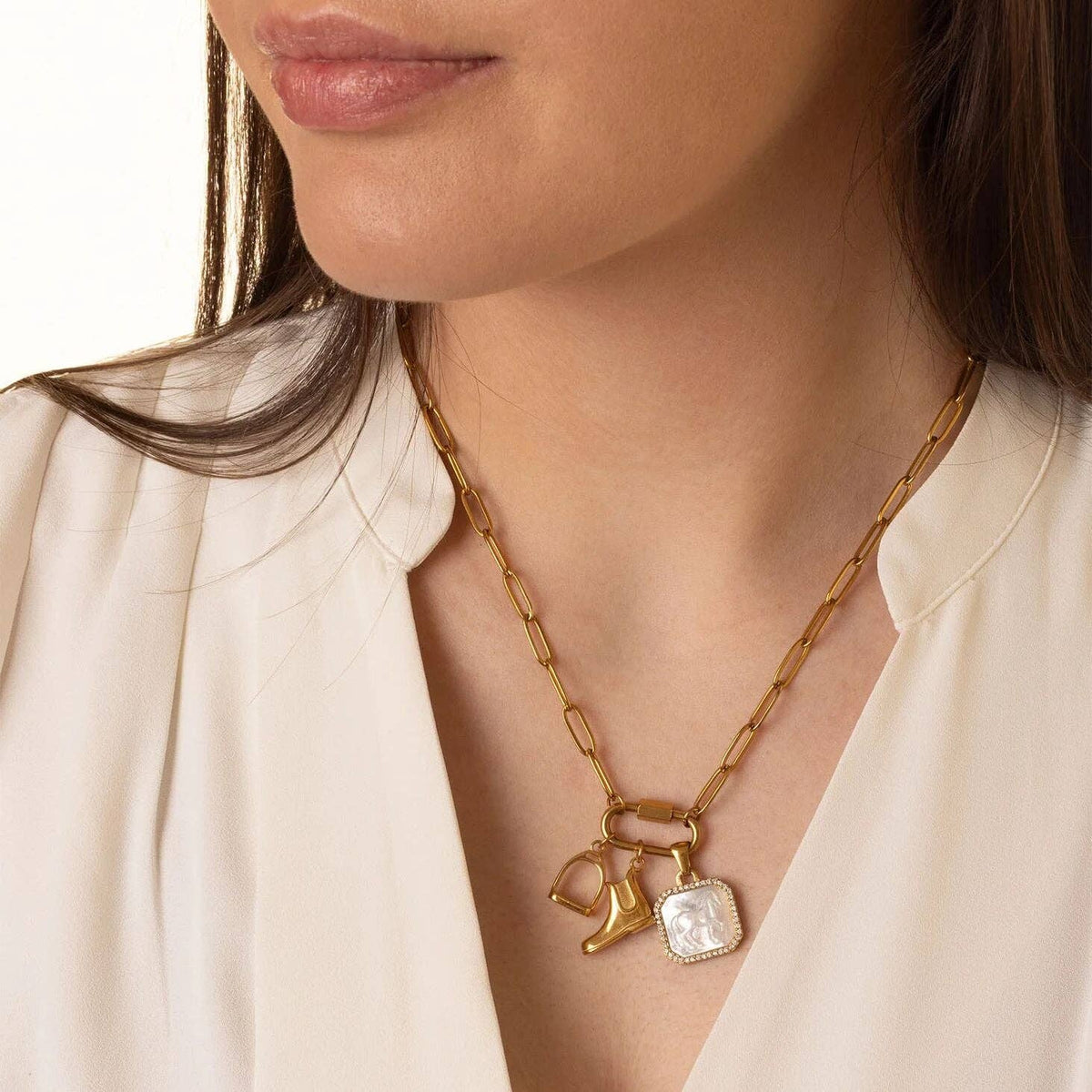 18K Gold PVD Stainless Steel Stirrup Charm: Gold