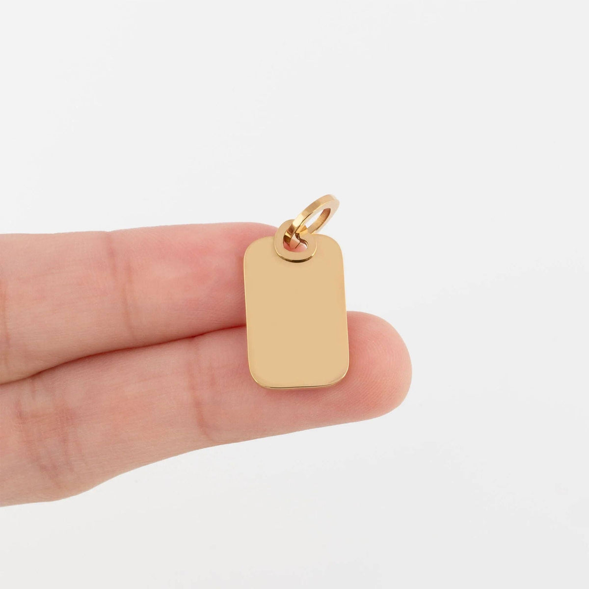 18K Gold PVD Stainless Steel Mini Tag Charm: Gold