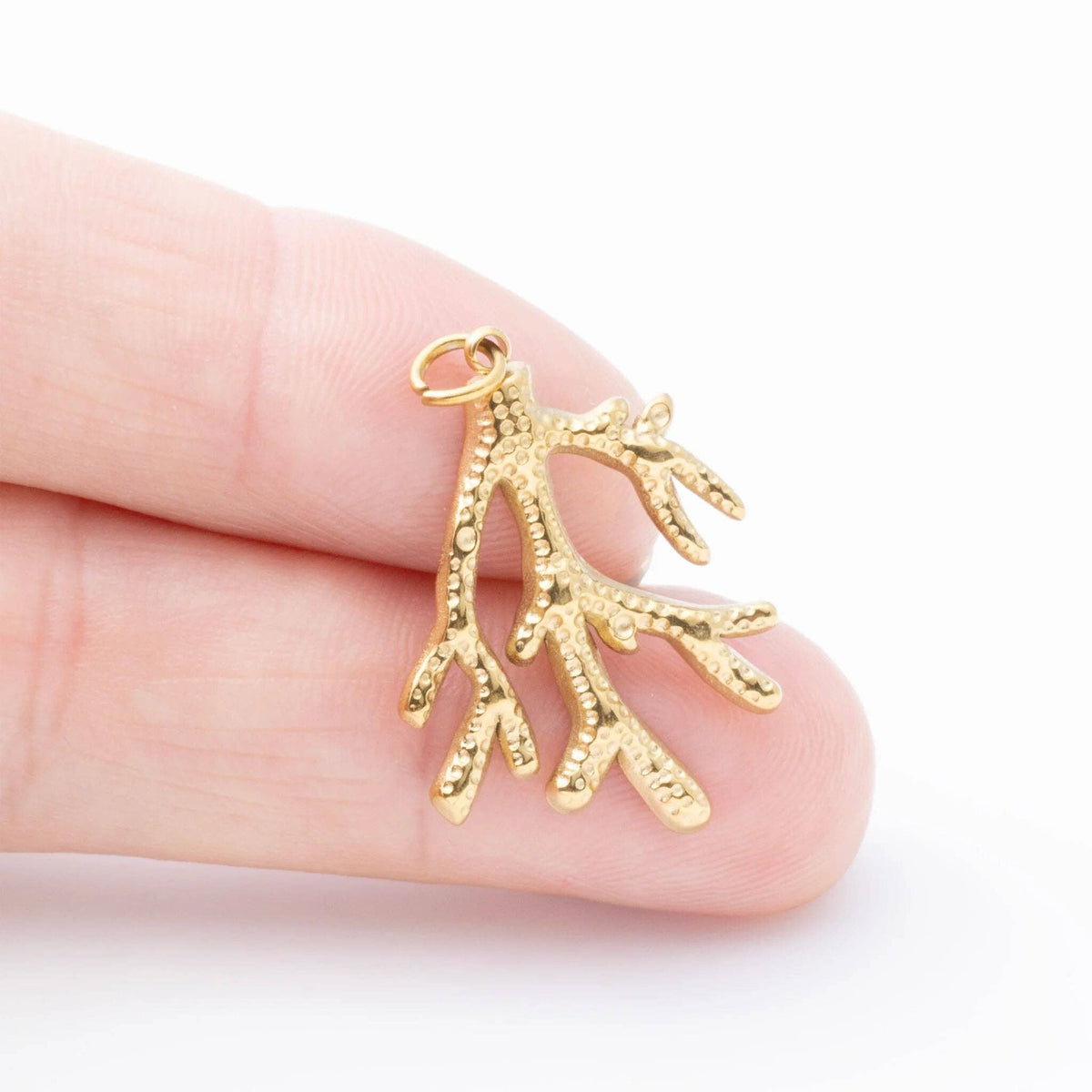 18K Gold PVD Stainless Steel Coral Charm: Gold