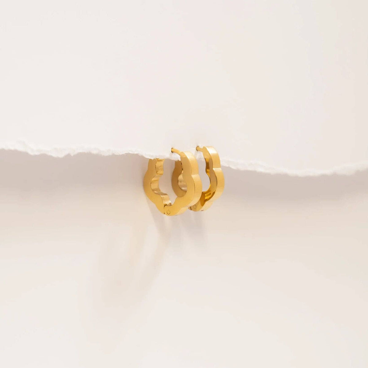 18K Gold PVD Stainless Steel Flower Huggie Earrings: Gold