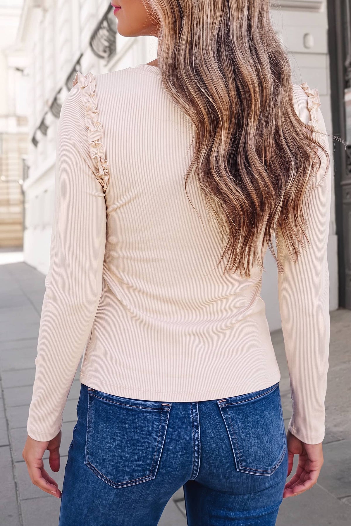 Casual Solid Print Crew Neck Frill Detail Top | S-XL : Red / L