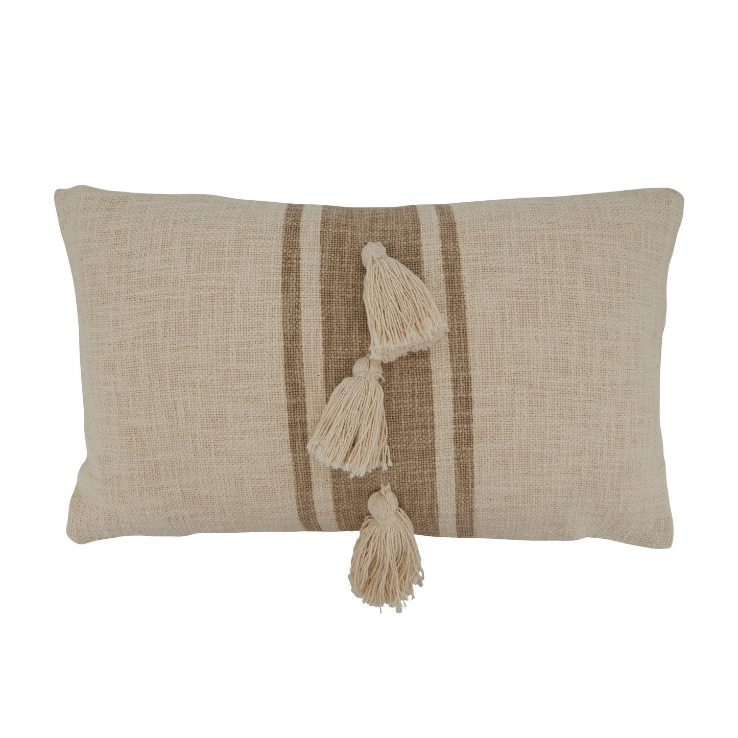 Striped Tassel Pillow: Grey / Down Filled / 12"x20"