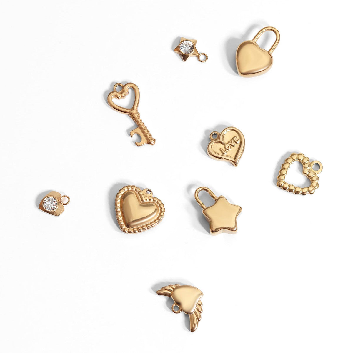 18K Gold PVD Stainless Steel Heart Padlock Charm: Gold