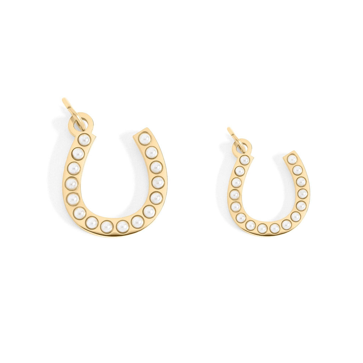 18K Gold PVD Stainless Steel Pearl Beaded Horseshoe Charm: Gold / 15mm
