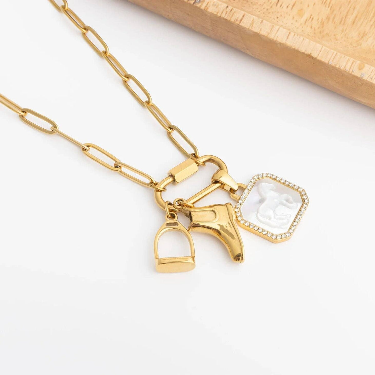 18K Gold PVD Stainless Steel Stirrup Charm: Gold