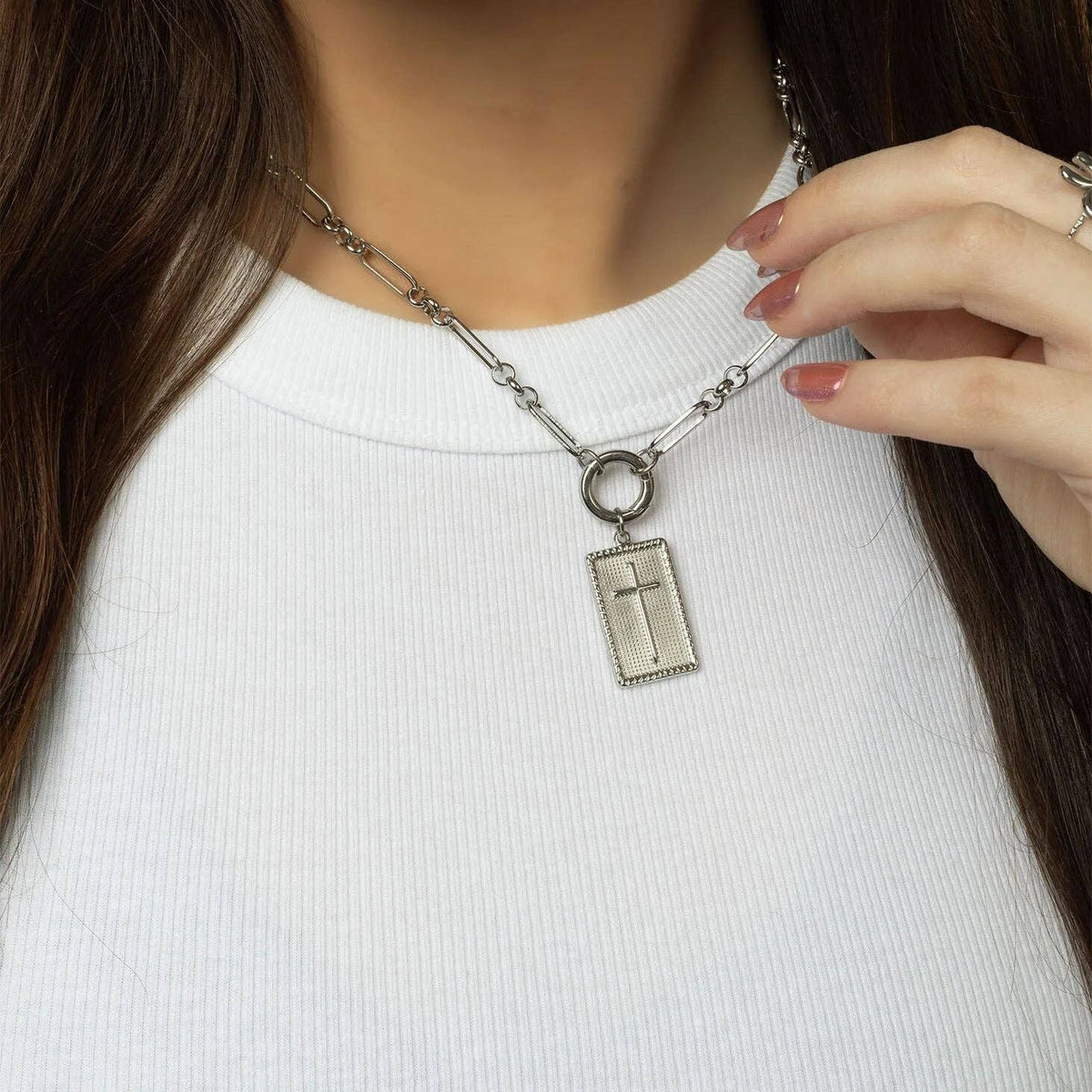 18K Gold PVD Stainless Steel Square Pendant with Cross: Gold
