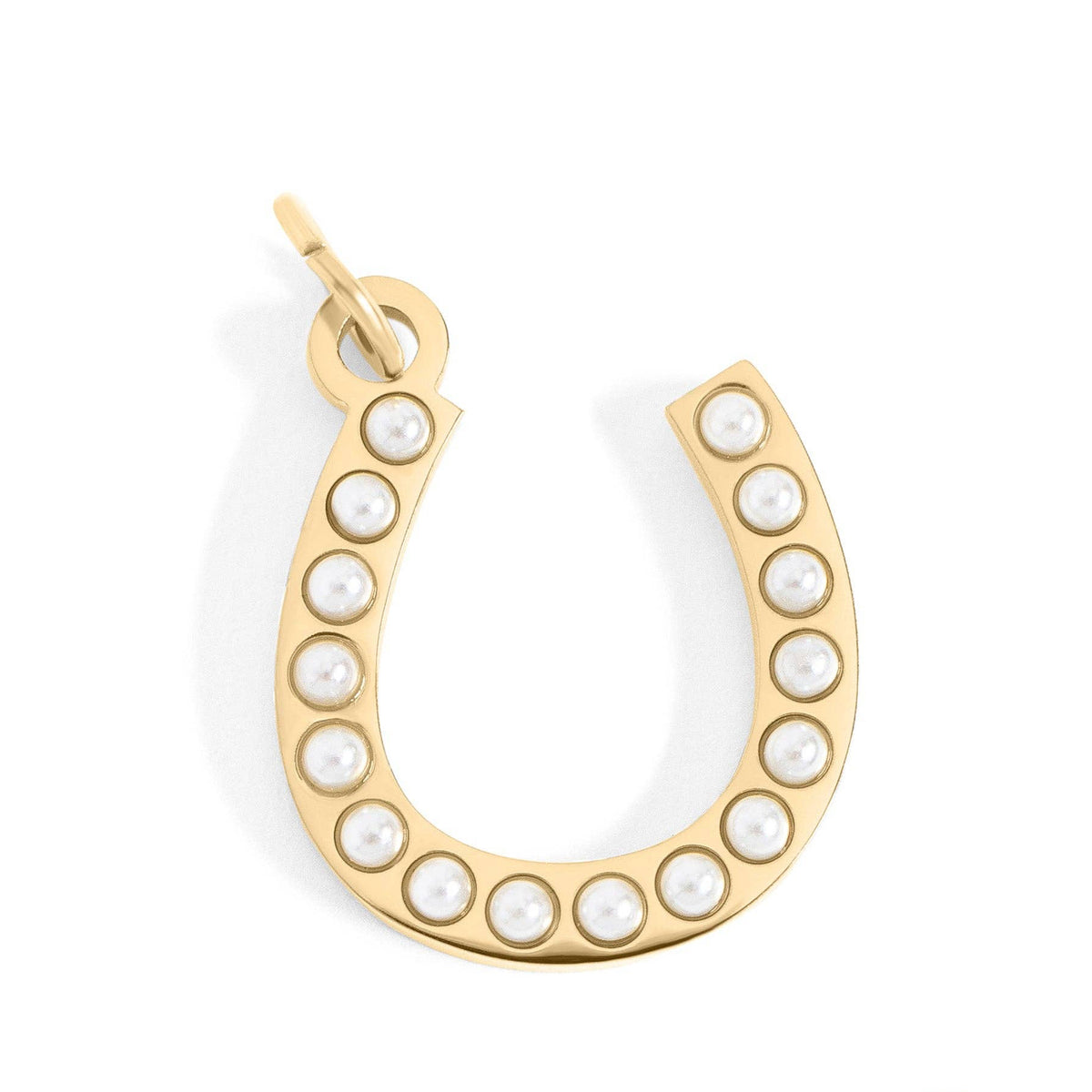 18K Gold PVD Stainless Steel Pearl Beaded Horseshoe Charm: Gold / 15mm