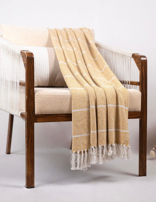 Woven Cotton Throw Blanket with Fringes, Goldenrod