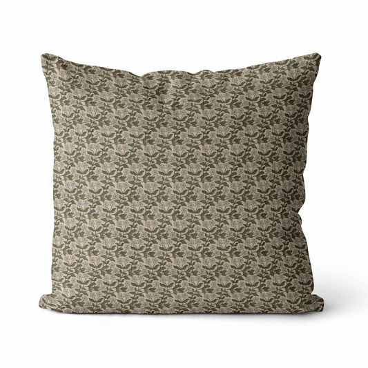 Serene Pillow Cover | Green Vintage Style Floral Throw Cover: 22” x 22” / Printed Back